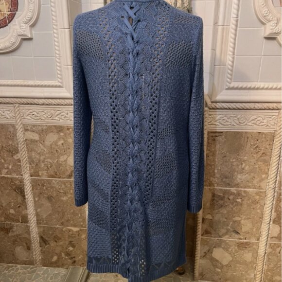New Directions Sx XL. Open Front Blue Knit Sweater Duster Cardigan Acrylic. B121 - Picture 5 of 6